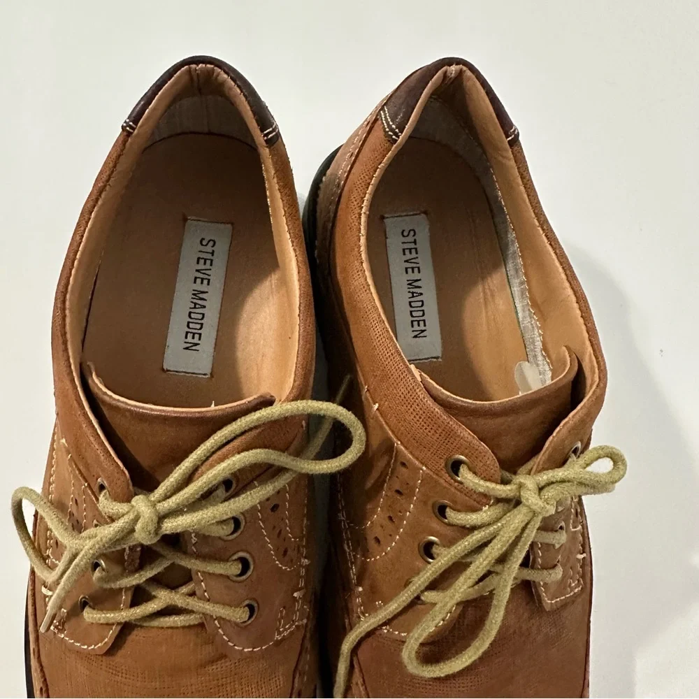 Steve Madden Men Dress Shoes Oxford Tan Wingtip Lace-Up Brown Leather Brogue 10